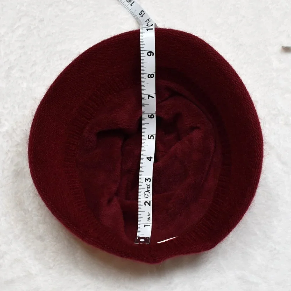 Red Brimmed Knit Beanie Hat Sz O/S Fleece Lined Pom Pom Bavarian Alpine Inspired